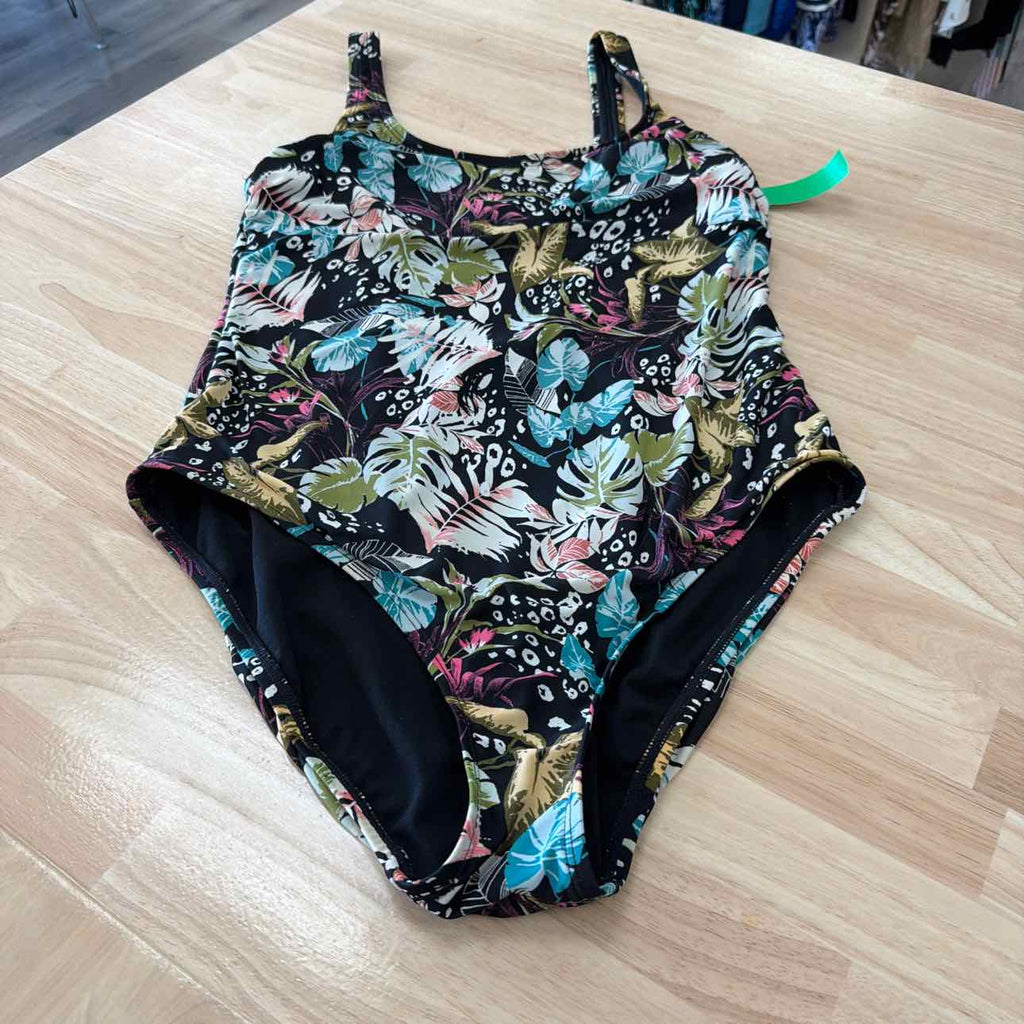 Ocean Pacific Size L Black & Aqua Swimsuit