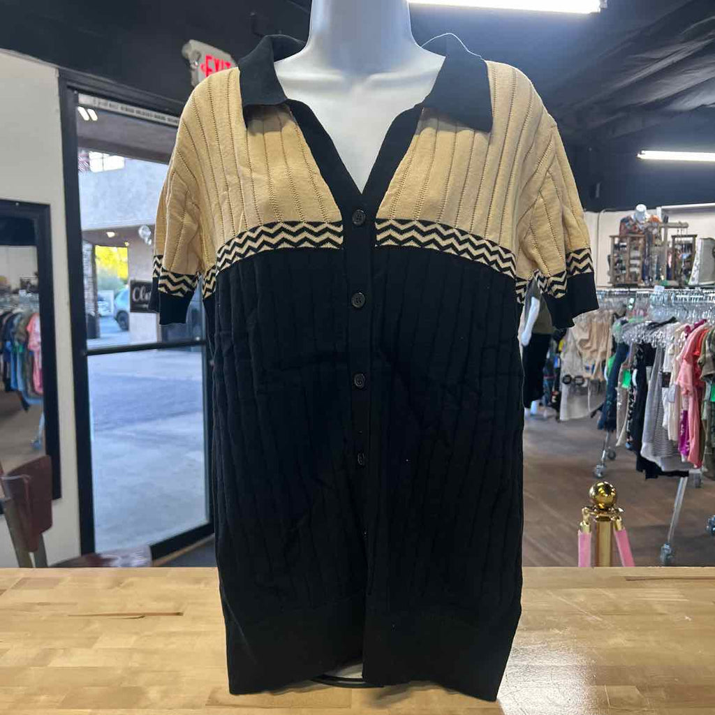 Oxknit Size XL Black Tan New Cardigan