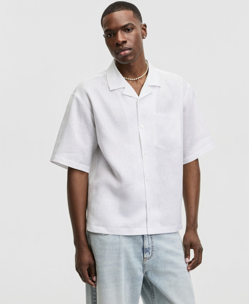 Mode Of One Size XL Men's Boxy-Fit Short-Sleeve Linen Camp Shirt