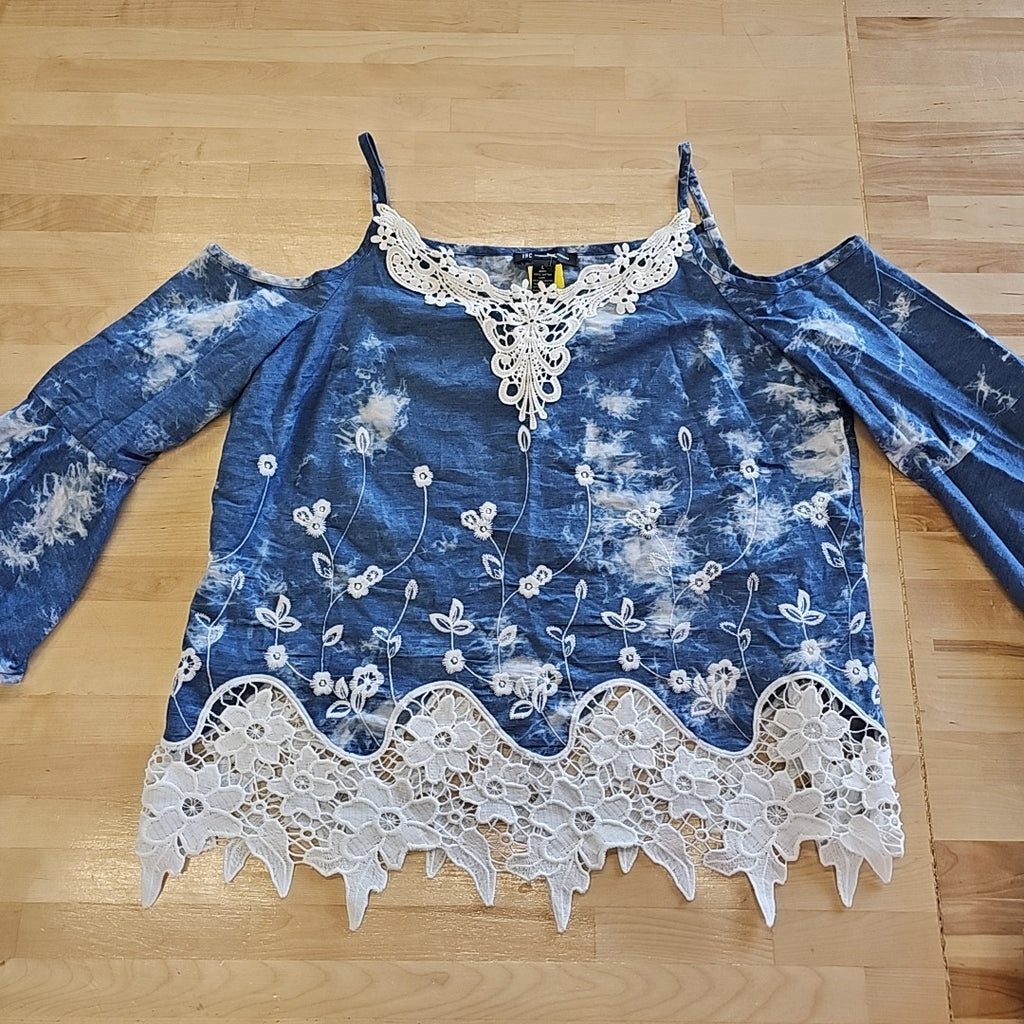 INC Size L Blue & White Blouse