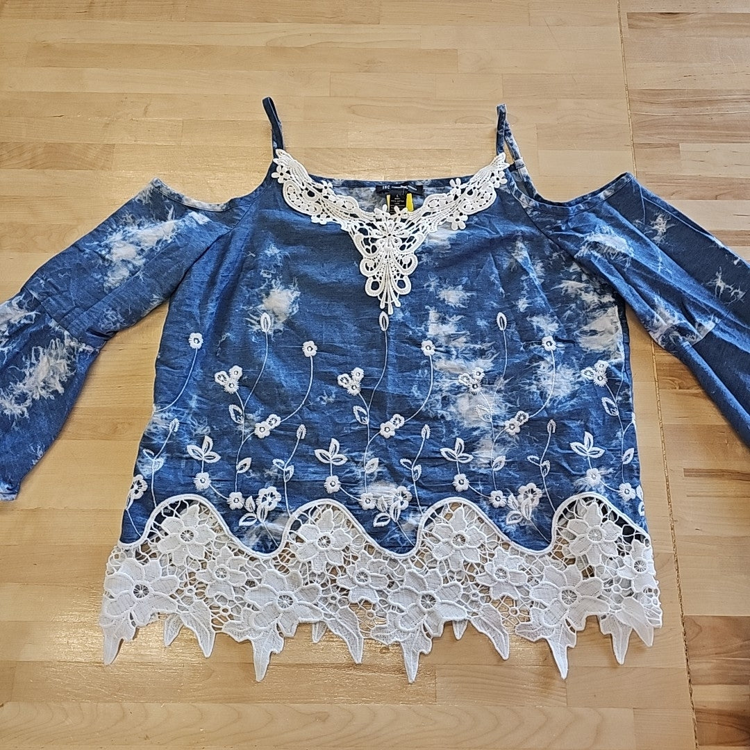 INC Size L Blue & White Blouse