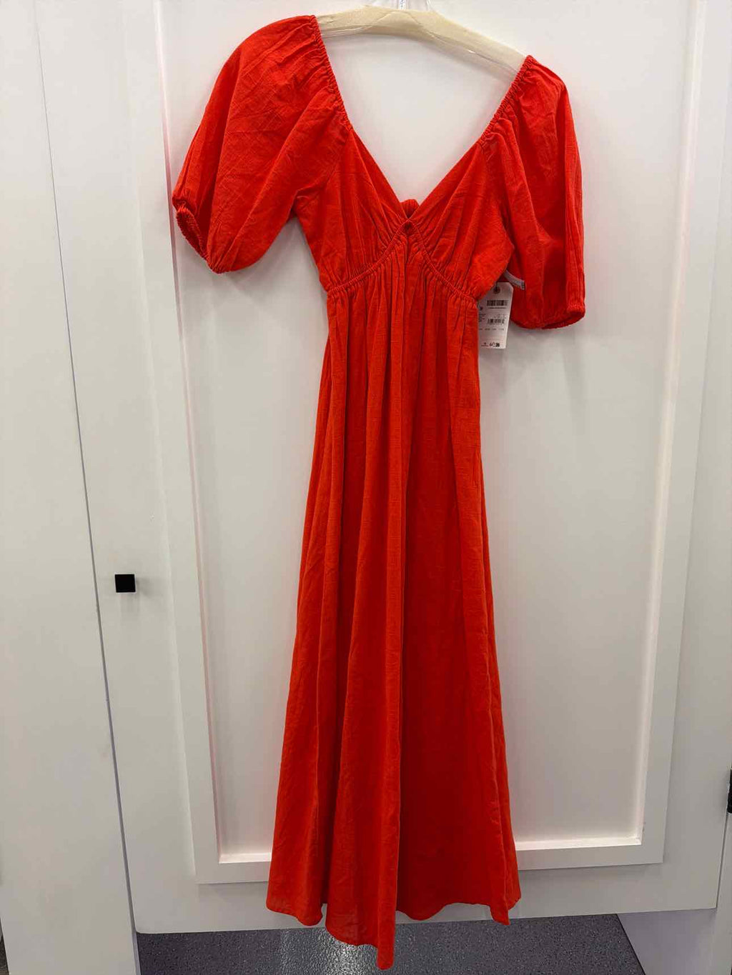 billabong Size S Love Fade Puff-Sleeve Cotton Maxi Dress - Sunset Red NWT