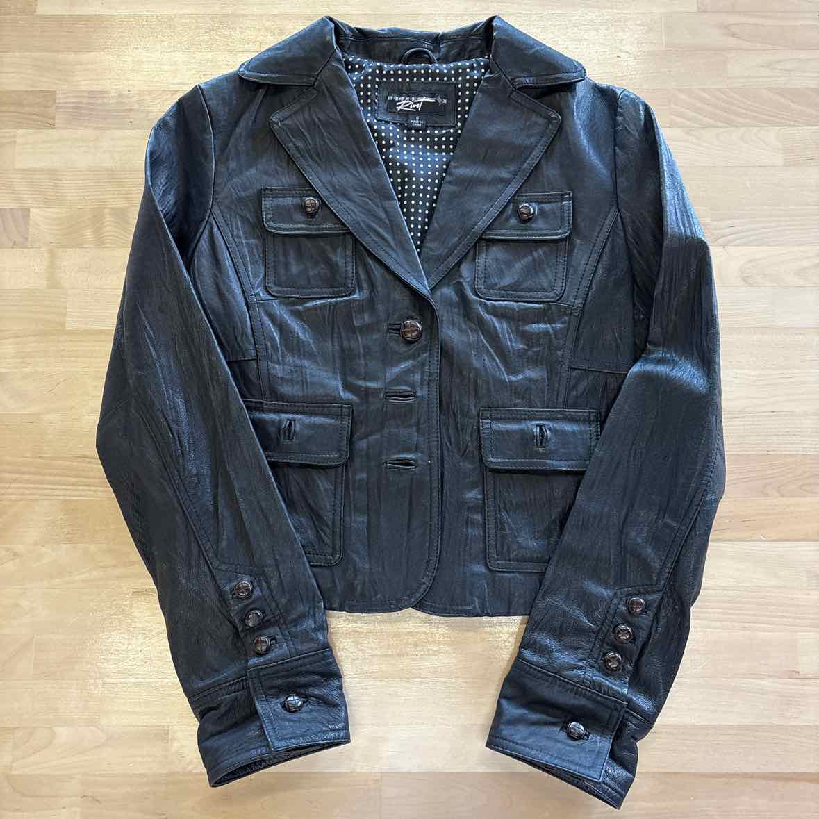 Black Rivet Size S Black Leather Jacket