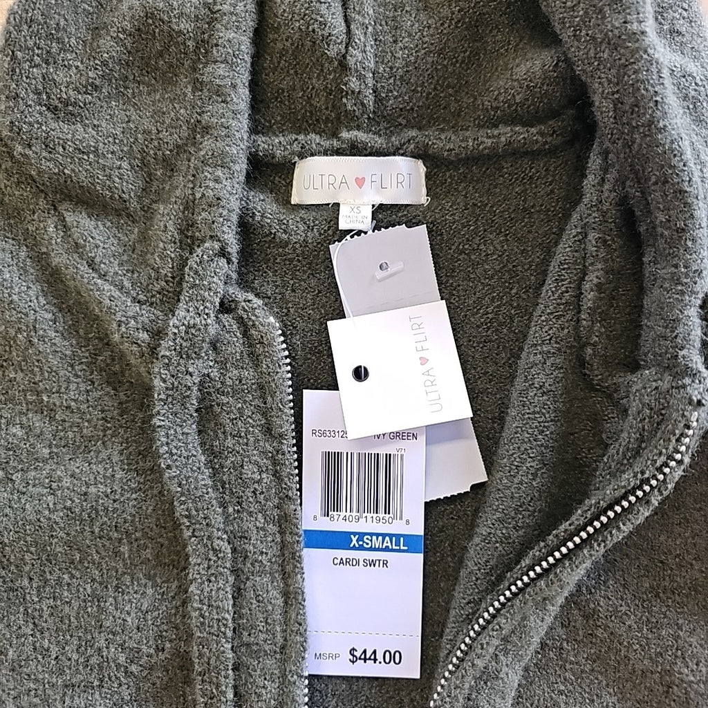 Ultra Flirt Juniors' Full-Zip Hoodie Sweater - Ivy Green