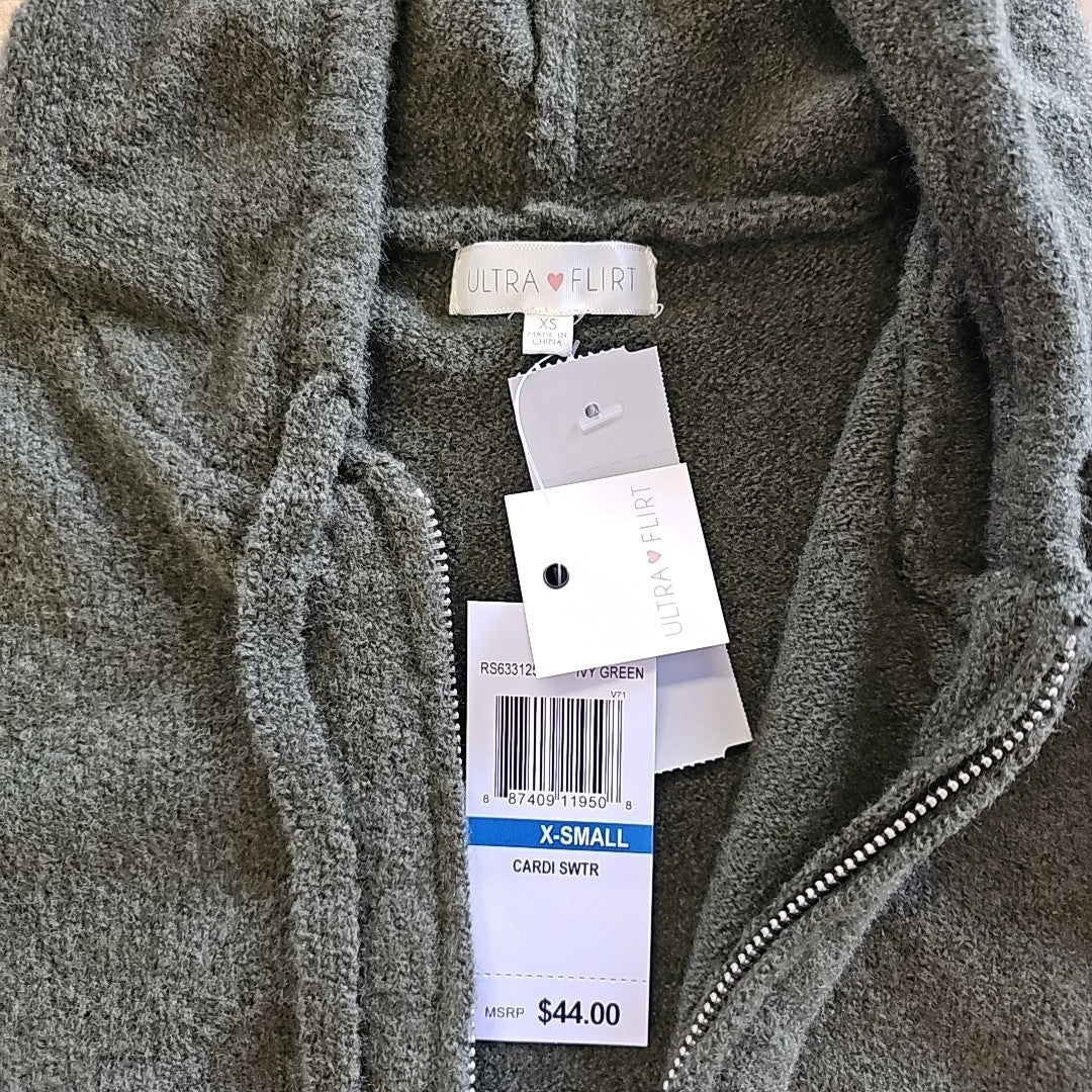 Ultra Flirt Juniors' Full-Zip Hoodie Sweater - Ivy Green