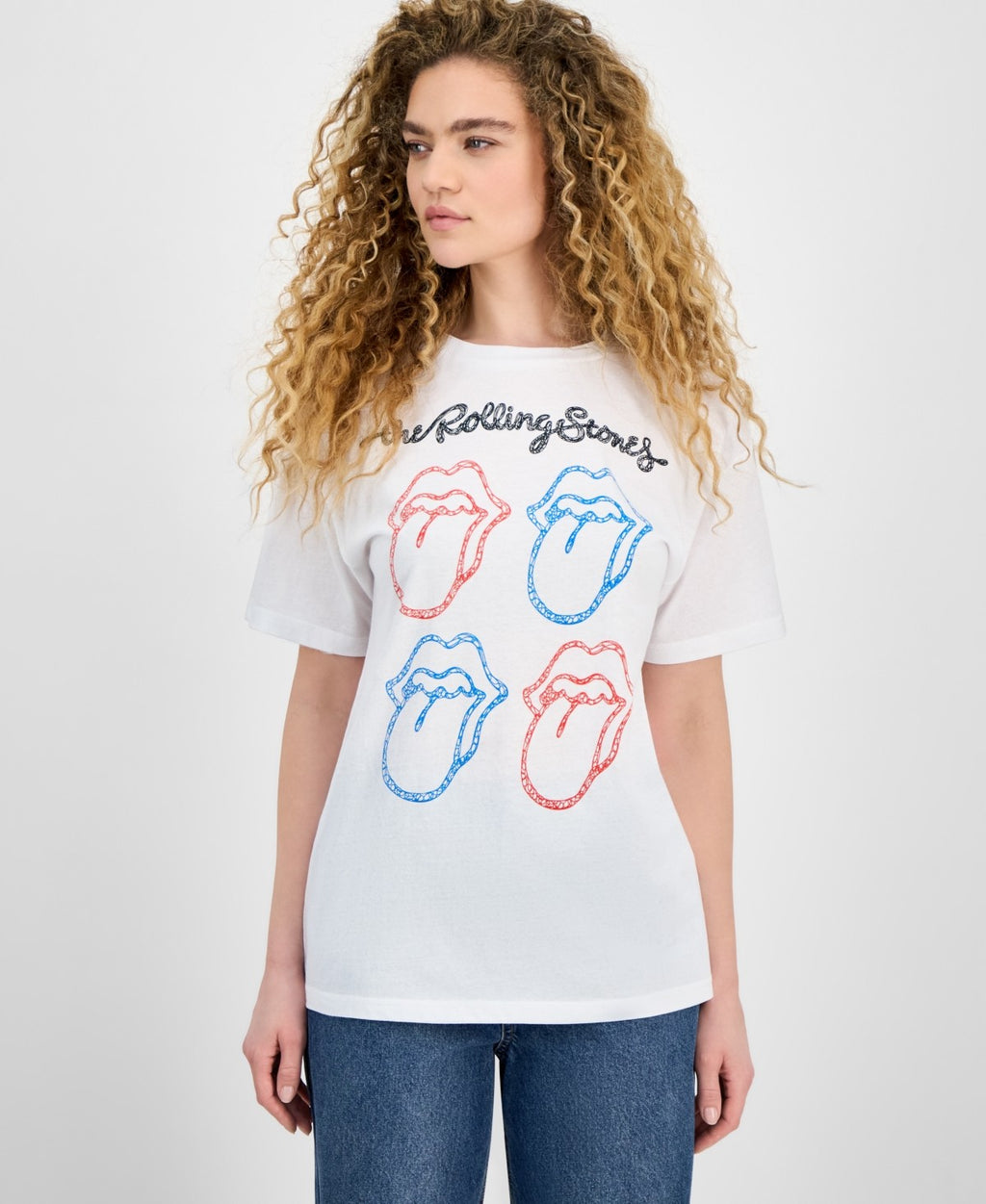 Freeze 24-7 Juniors' Rolling Stones Grid Graphic T-Shirt - White