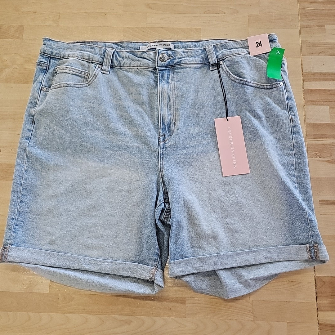 Celebrity Pink Trendy Plus Size Rolled-Cuff Denim Shorts - Light Wash - 24W