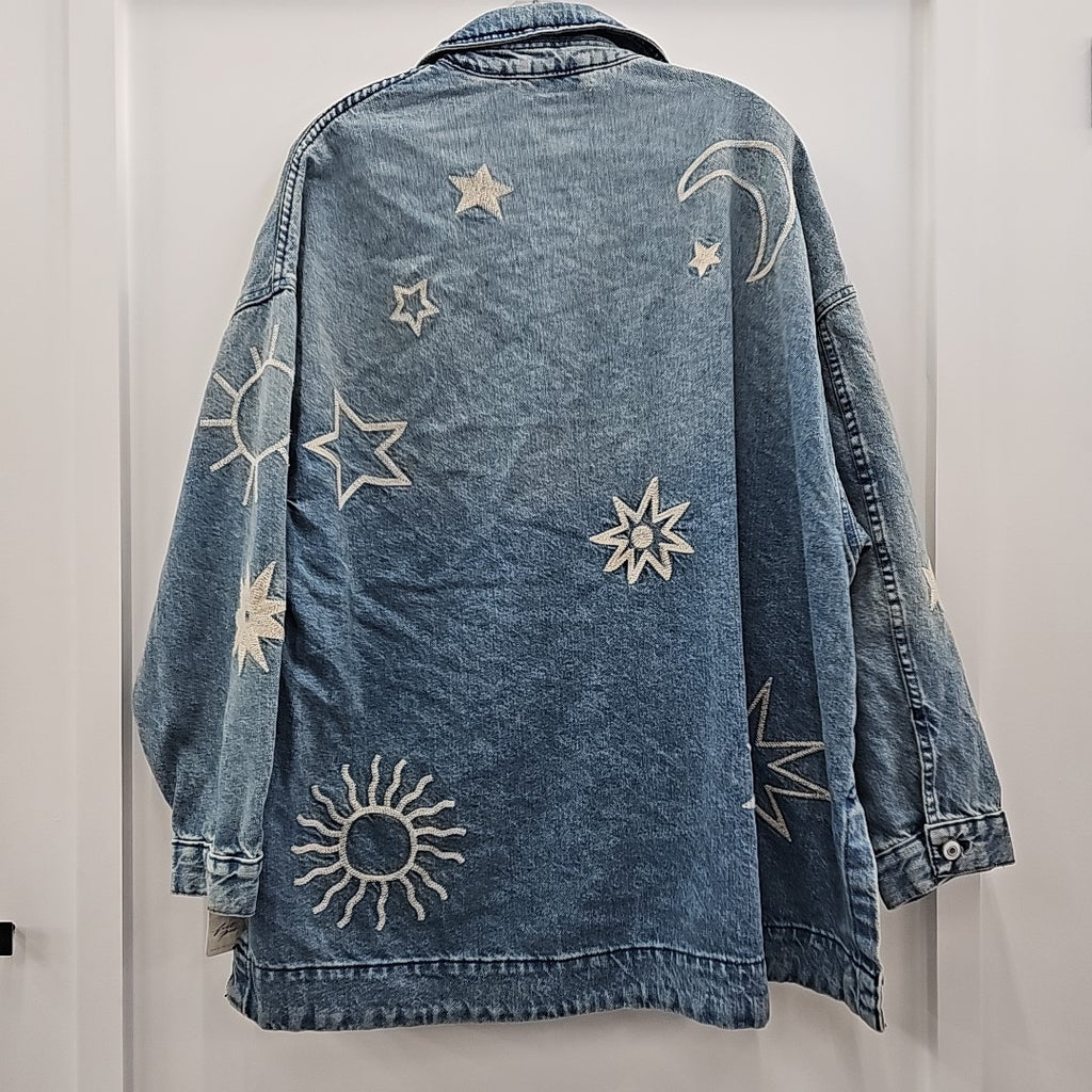 Free People Women's Madison Embroidered Denim Shirt Jacket