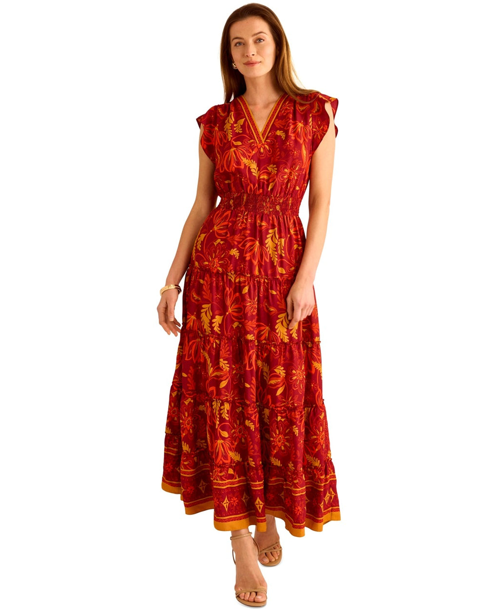 Vince Camuto Women's Ruffle-Sleeve Tiered Maxi Dress - Chili