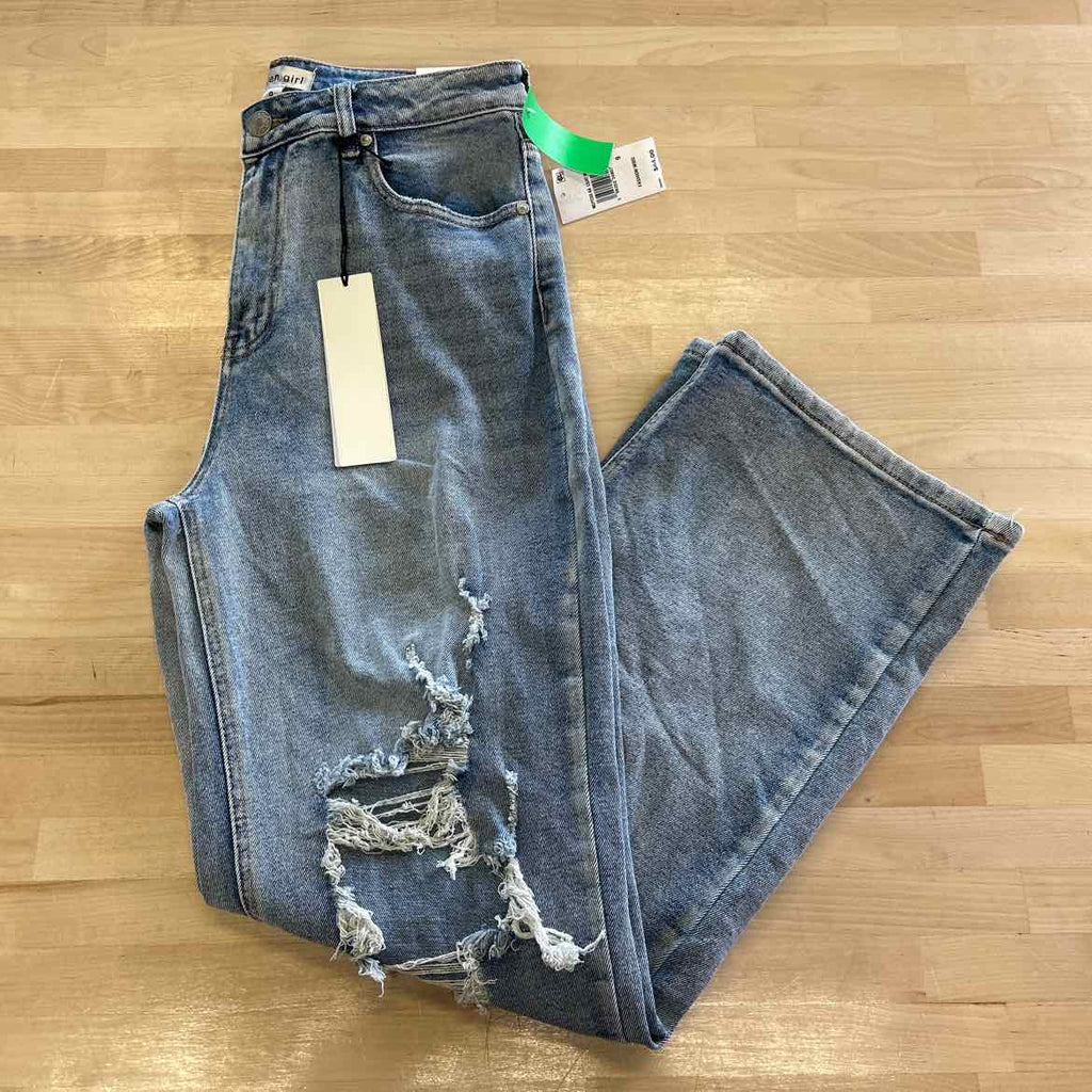 Madden Girl Juniors' Super High Rise Distressed 90s Wide Leg Jeans - Light Wash