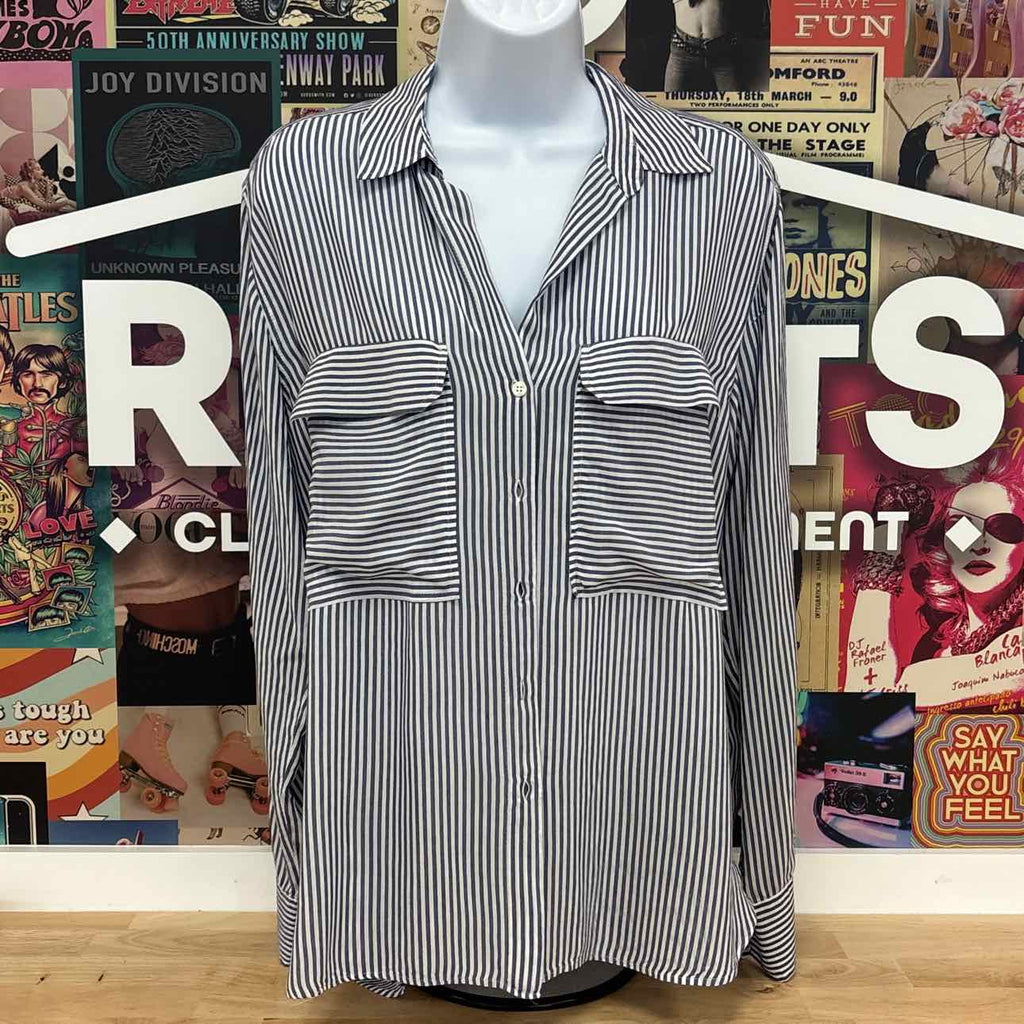 zara Size L Blue White Preloved Button Down LS