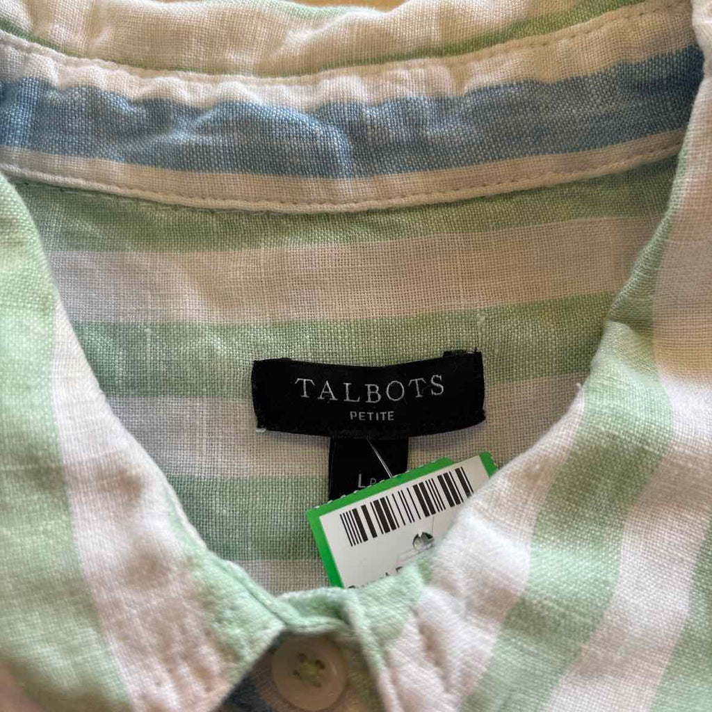 Talbots Size LP White Blue Green Preloved Button Down LS