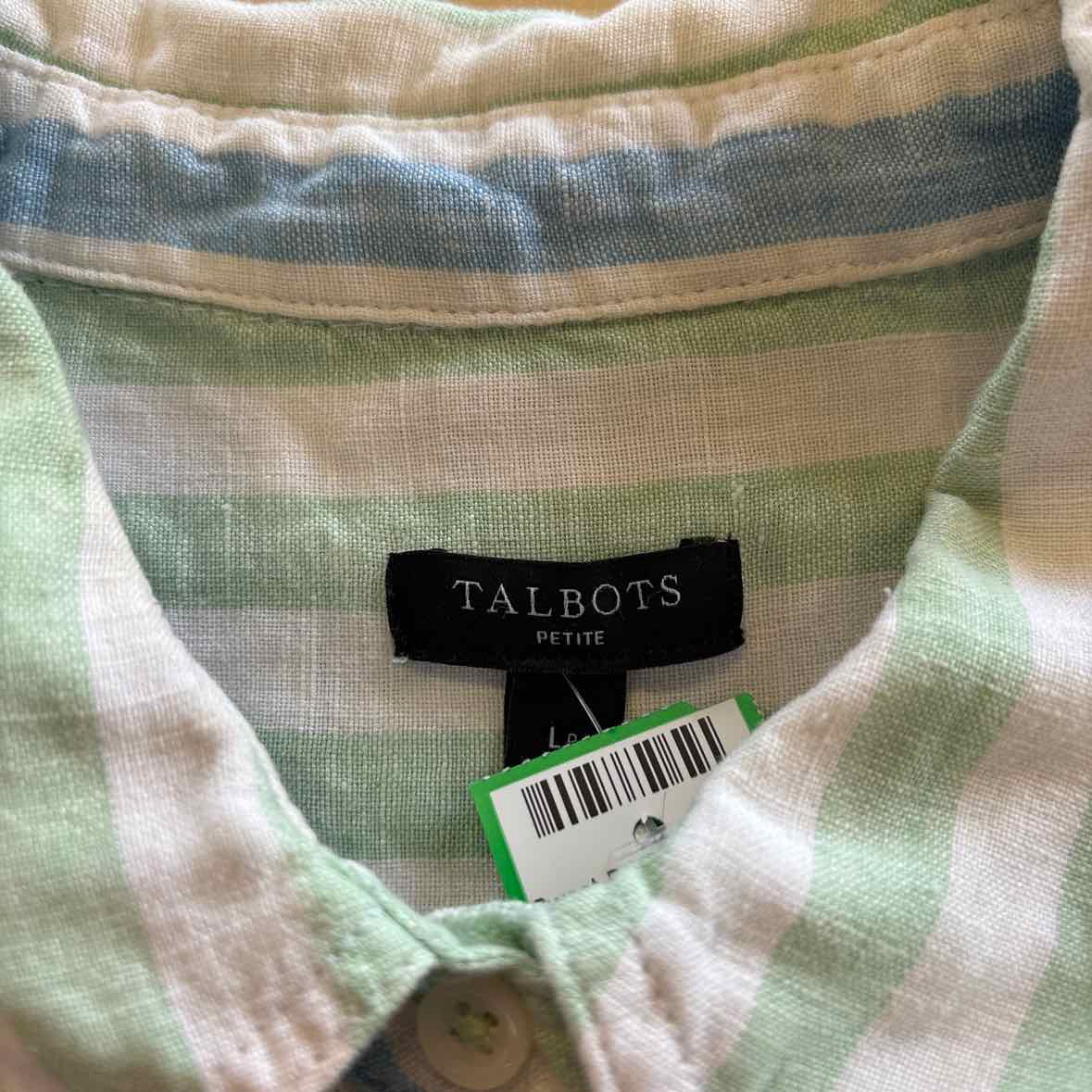Talbots Size LP White Blue Green Preloved Button Down LS
