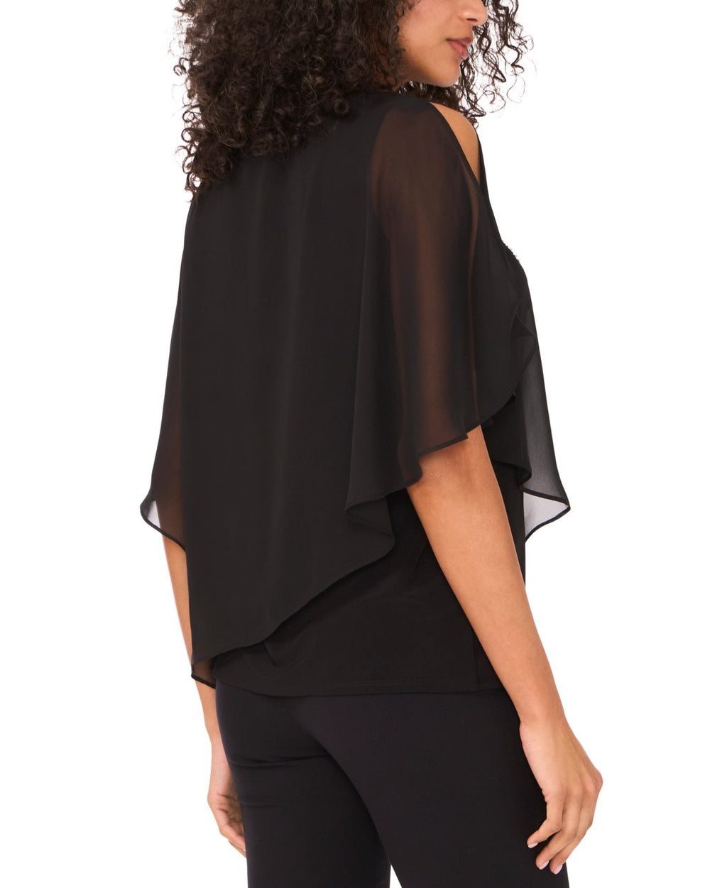 Msk Women's Beaded Overlay Split-Sleeve Top - Black