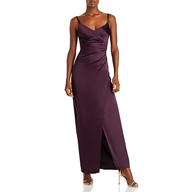 Aqua Size 2 Plum Purple Satin Ruched Formal Party Dress NWT