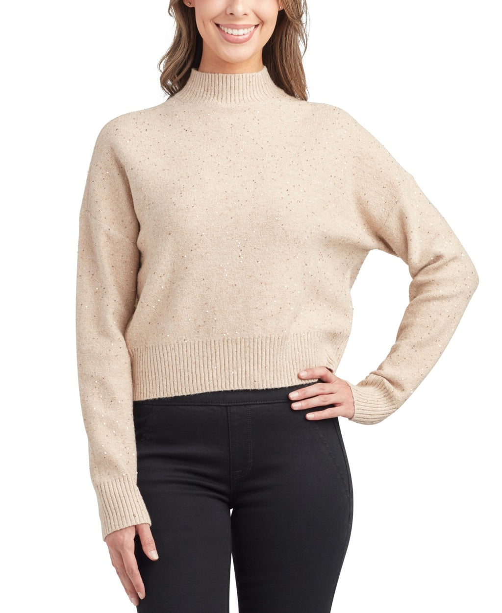 Bcx Juniors' Sequined Mock-Neck Ribbed-Hem Dropped
