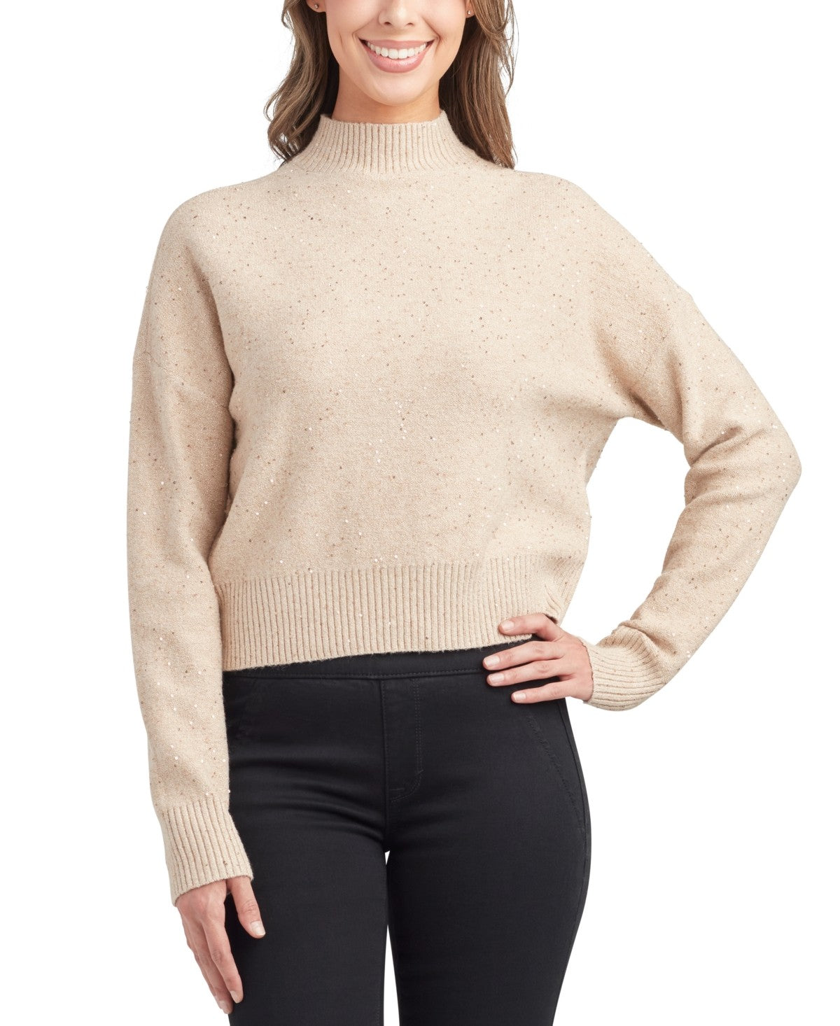 Bcx Juniors' Sequined Mock-Neck Ribbed-Hem Dropped