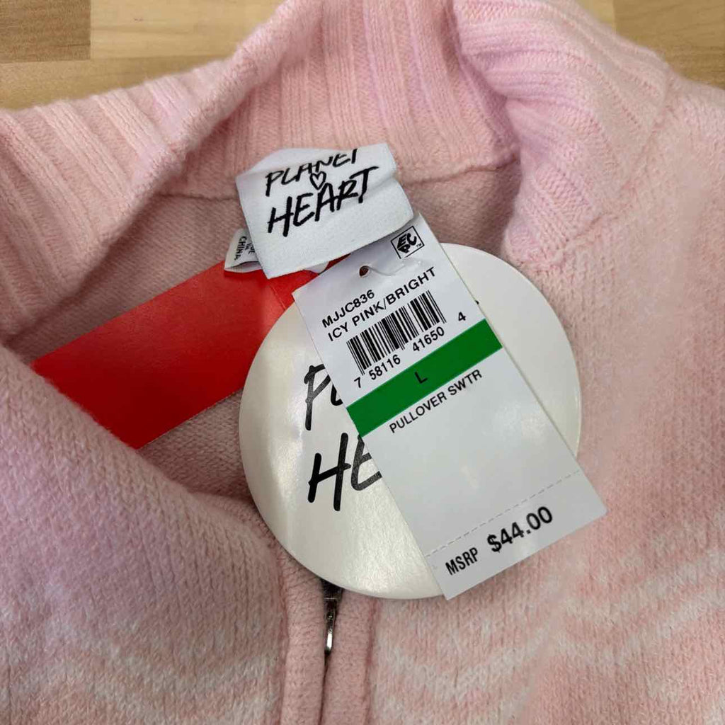 Planet Heart Juniors Fair Isle Zip-Front Sweater - Icy Pink M