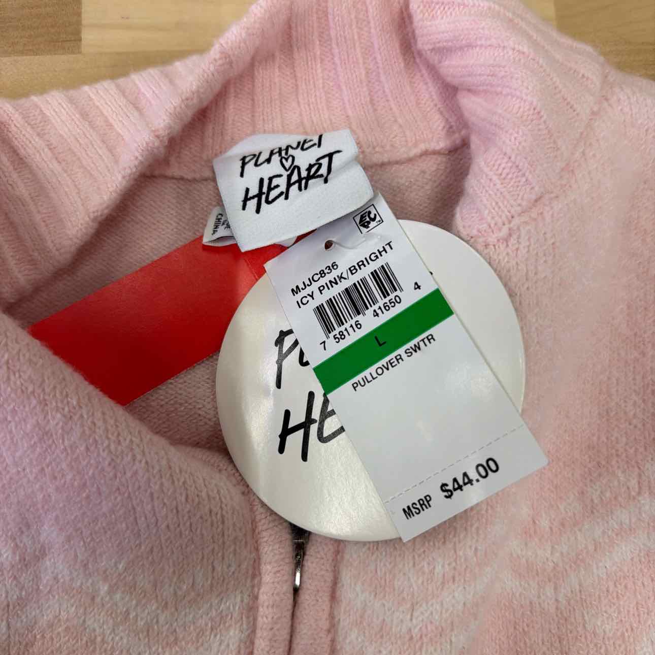 Planet Heart Juniors Fair Isle Zip-Front Sweater - Icy Pink M