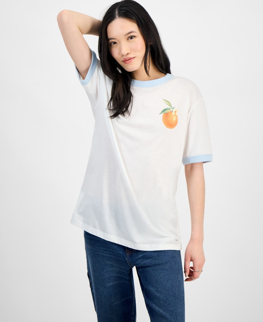 Rebellious One Juniors' Orange Graphic Short-Sleeve T-Shirt - White/Baby Blue