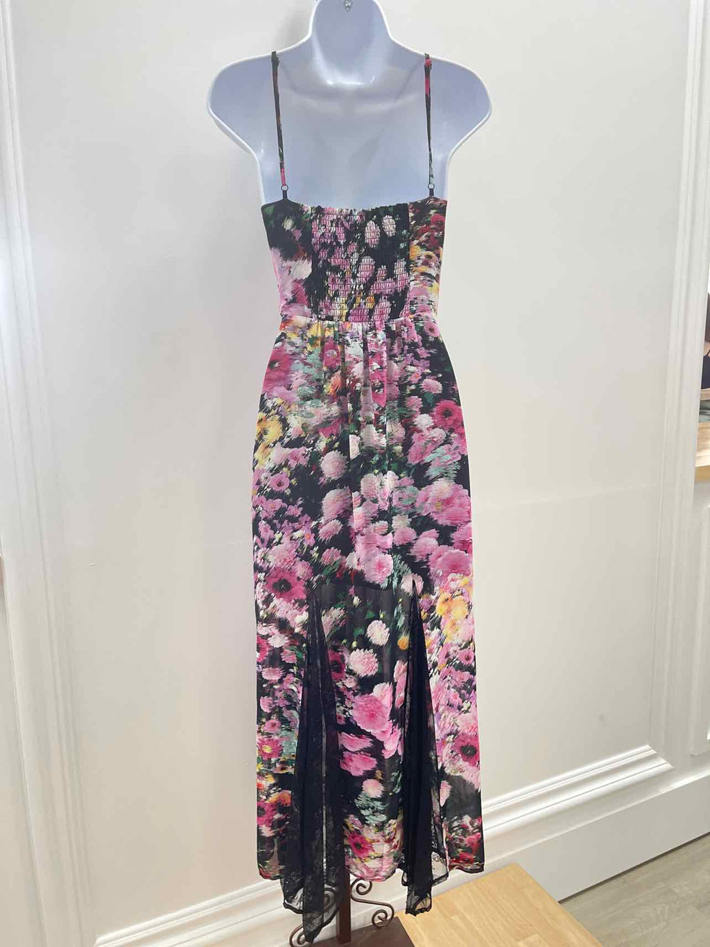 Steve Madden Size XL Delia Printed Lace-Trim Maxi Dress - Black Multi