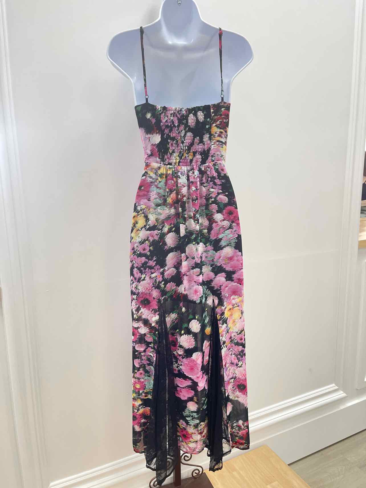Steve Madden Size XL Delia Printed Lace-Trim Maxi Dress - Black Multi