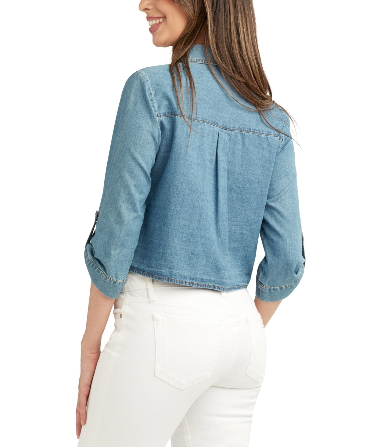 Bcx Juniors' Denim Cropped Utility Shirt - Denim