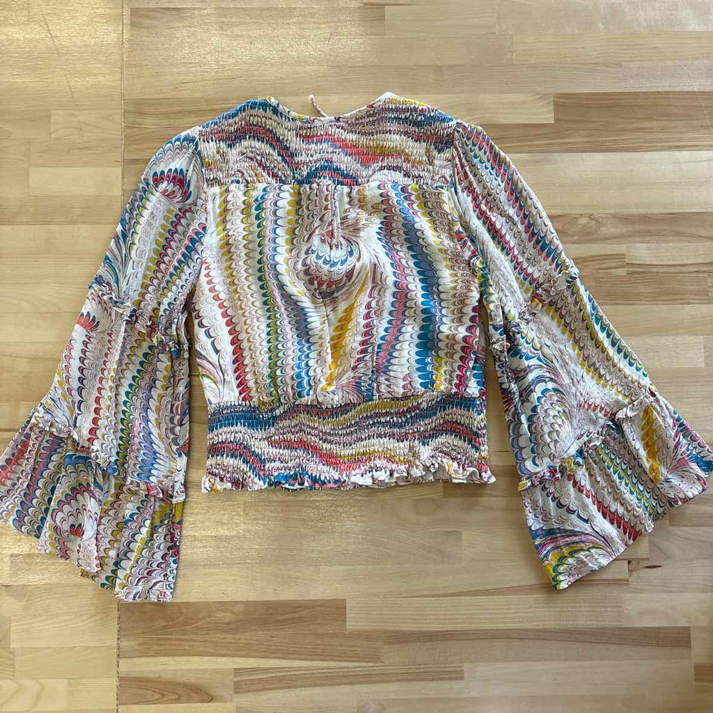 Maeve by Anthropologie Size XS Red Yellow Blue Blouse With Bell sleeves