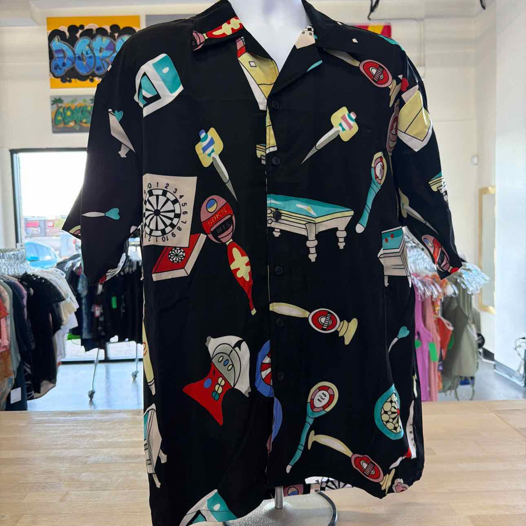 Ferugini Men Short Sleeve Polyester Card, Dice & Slots Gambling Shirt Size Xl