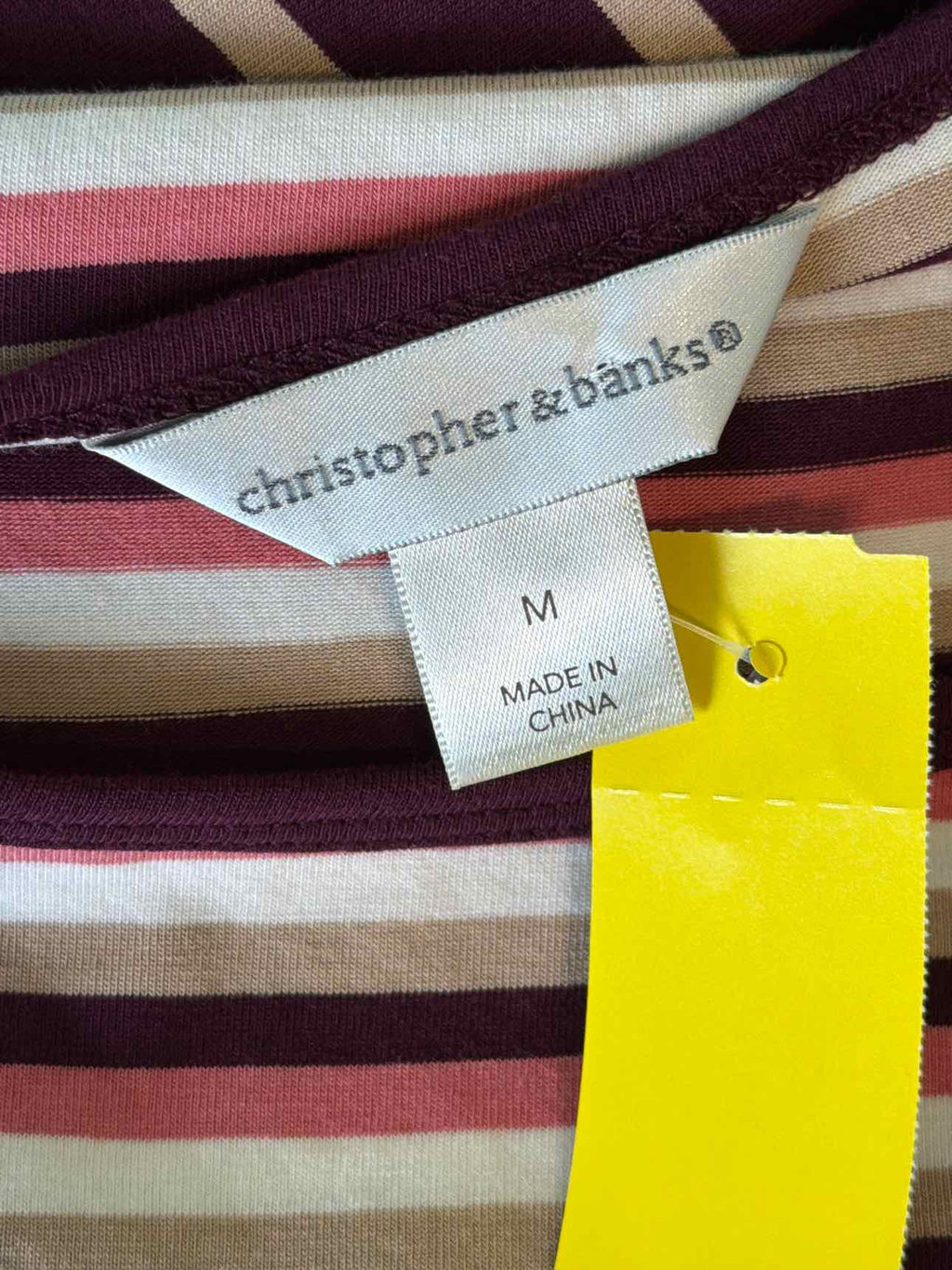 Christopher & Banks Size M Burgandy & Beige Shirt