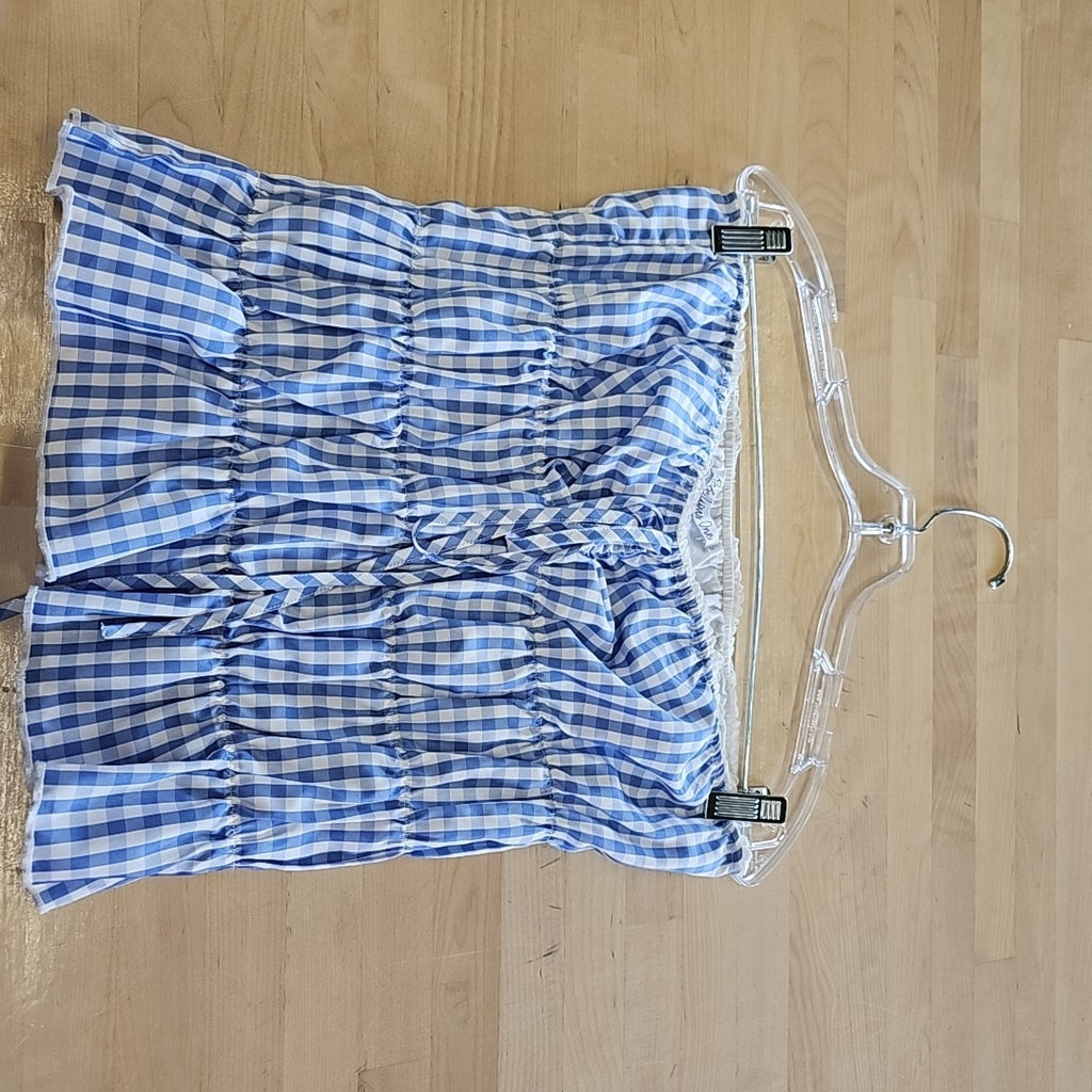 Rebellious One Juniors' Gingham Shirred Strapless Top - Baby Blue