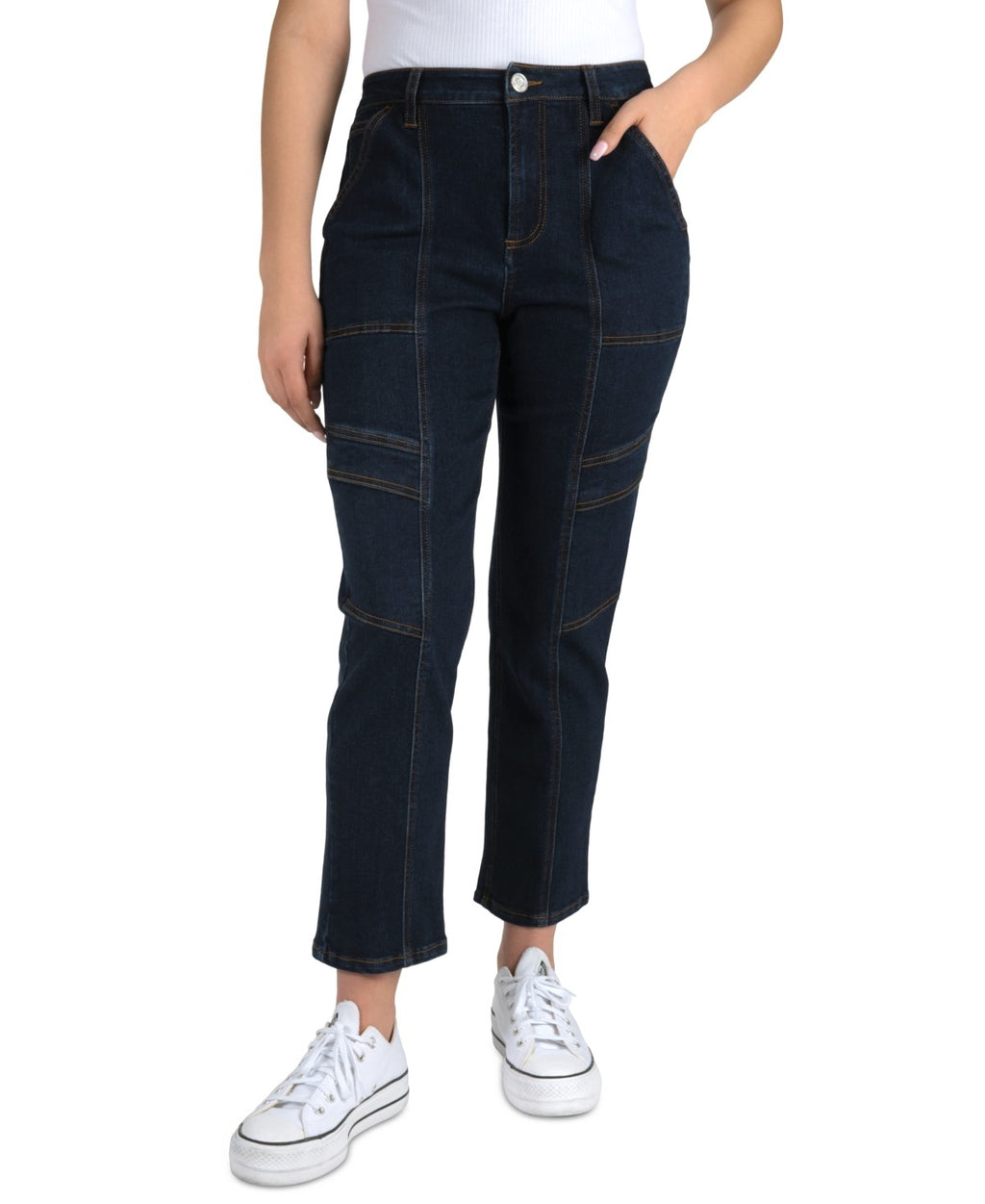 Indigo Rein Juniors' High-Rise Seamed Straight-Leg Jeans