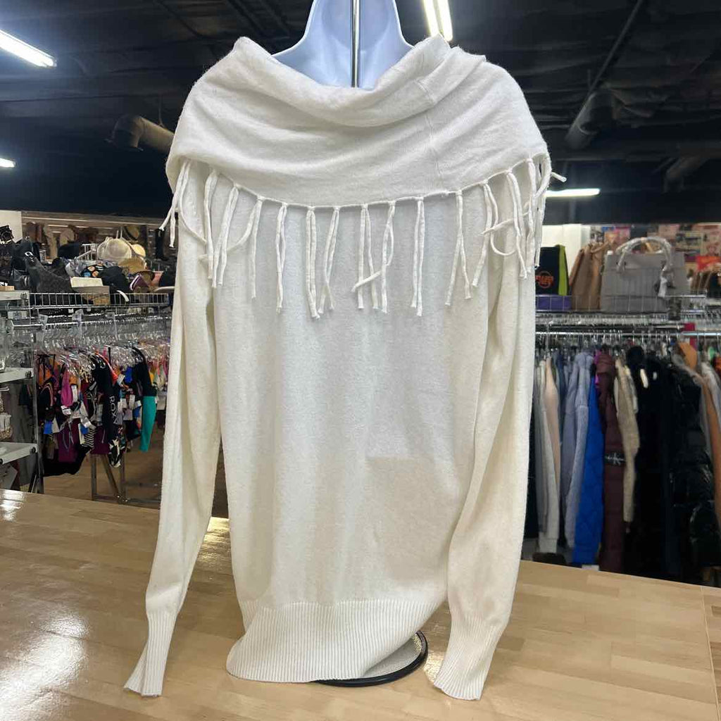Buffalo Size XL Cream Knit Fringe Sweater