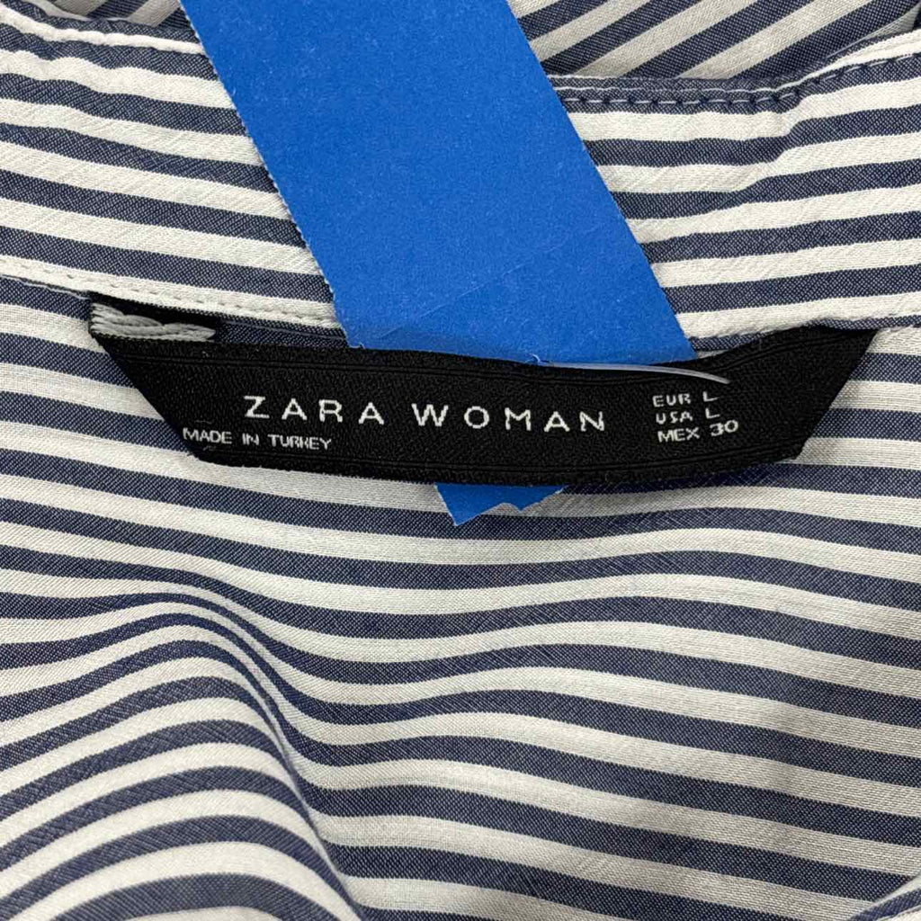 zara Size L Blue White Preloved Button Down LS