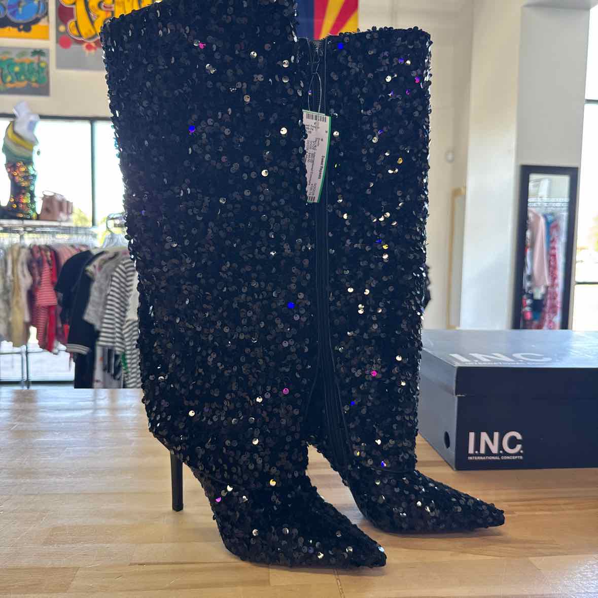 I.N.C. International Concepts Skylar Cuff Dress Boots Black Sequin 8M