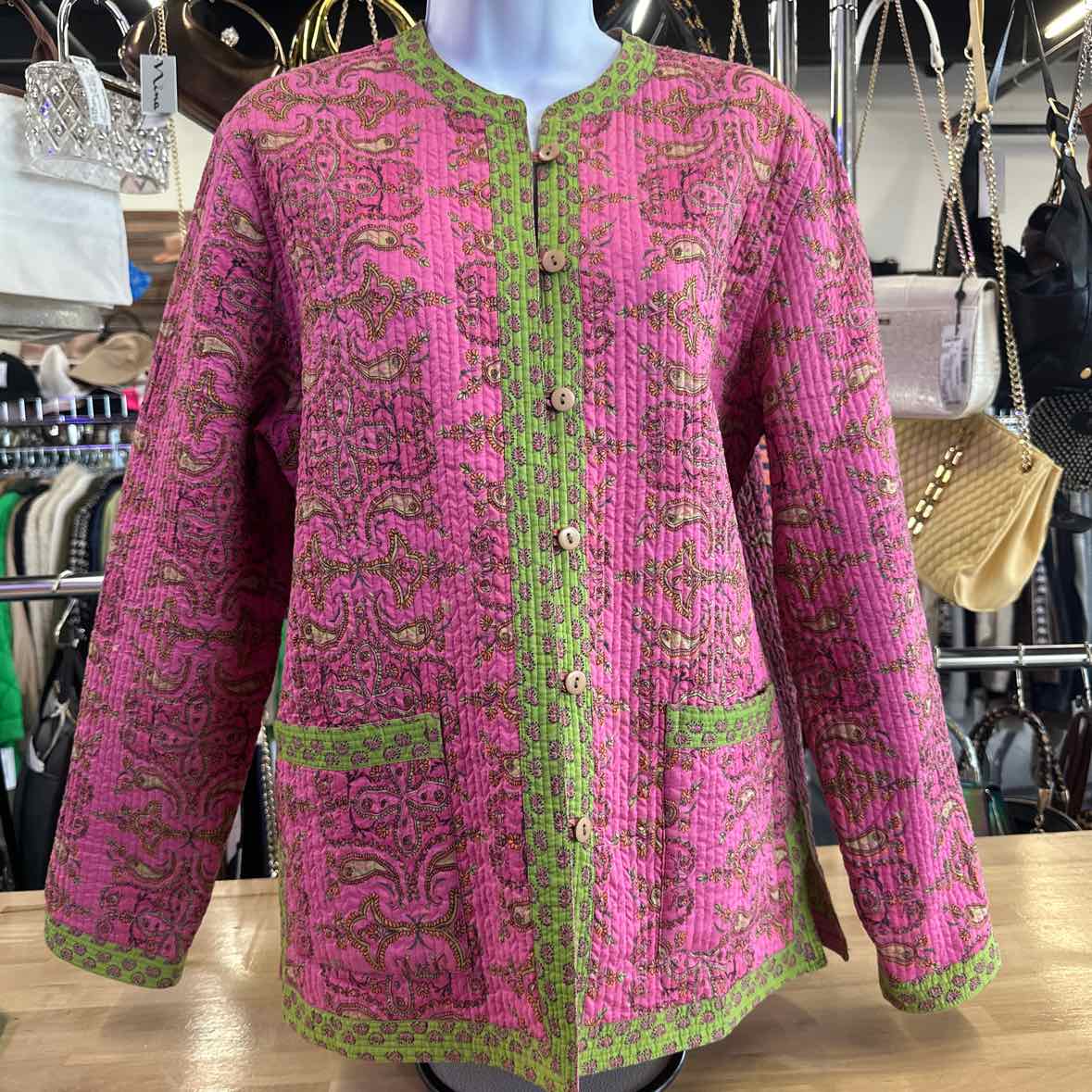 Provence Size M Pink & Green Cardigan
