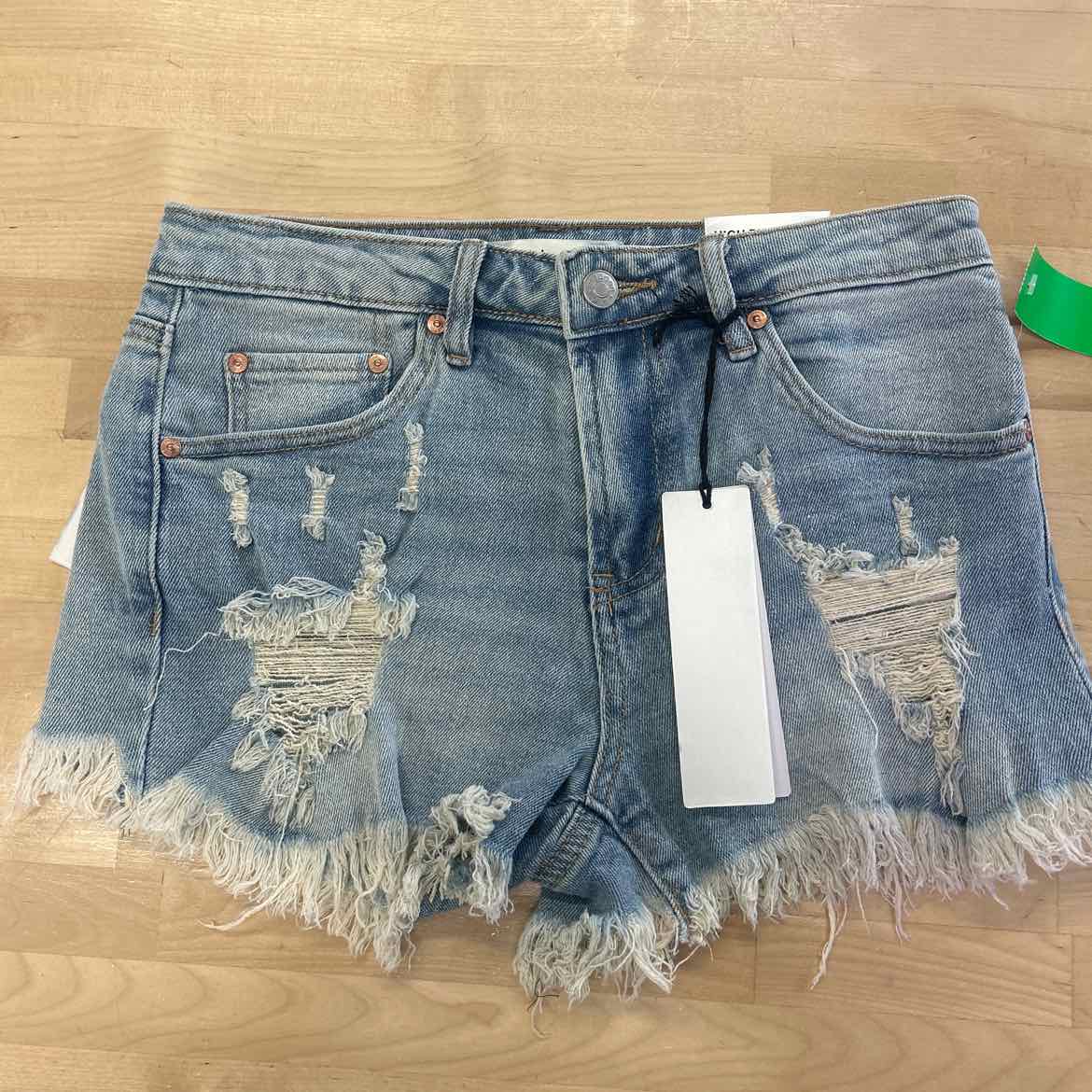 Madden Girl Juniors' Festival High-Rise Distressed Shorts - Light Wash - 3