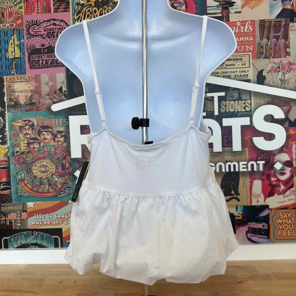 BCX Size L Solid Poplin Bubble-Peplum Square-Neck Top