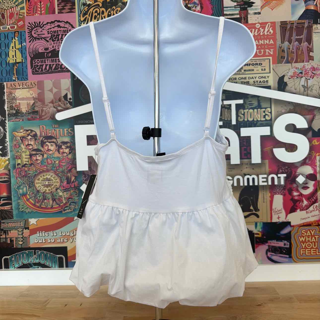 BCX Size L Solid Poplin Bubble-Peplum Square-Neck Top