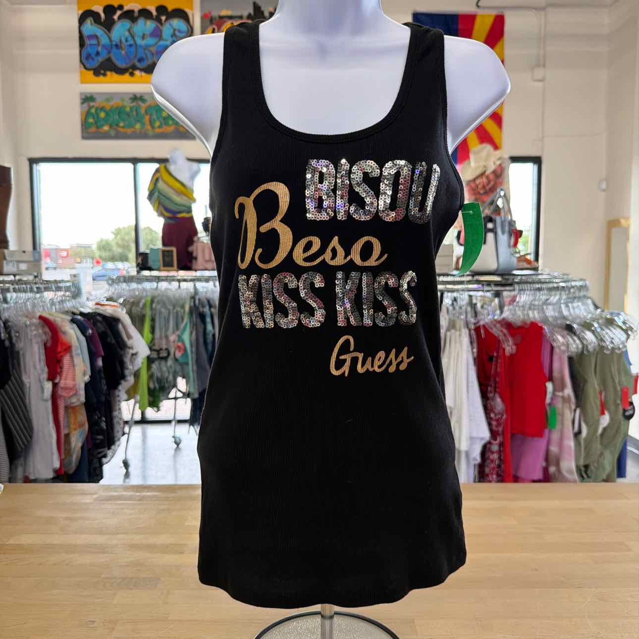 Guess Size L Black Preloved Tank