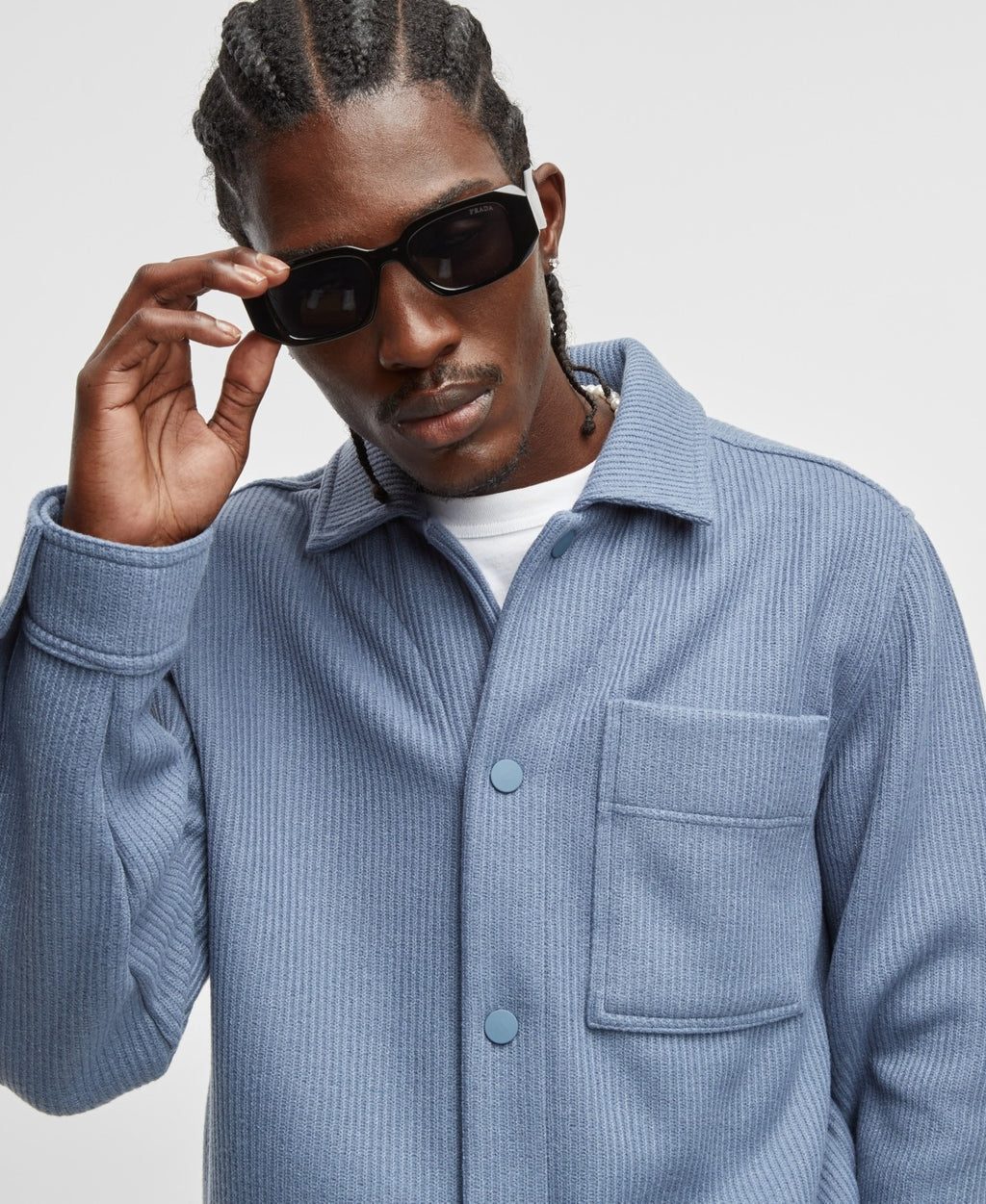 Mode of One Men's Long-Sleeve Knit Trucker Jacket - Blue Asphalt