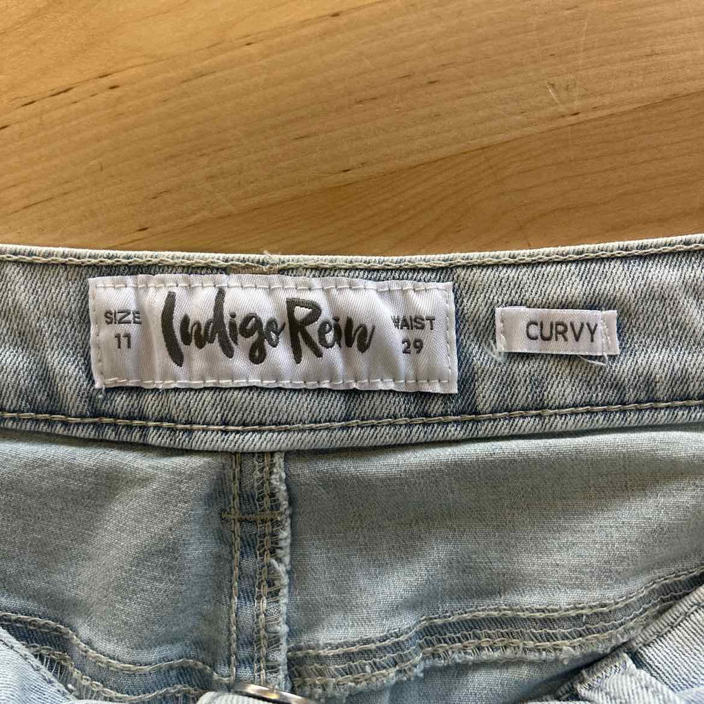 Indigo Rein Juniors' Embroidered Floral Frayed-Hem Denim Shorts - Light Blue