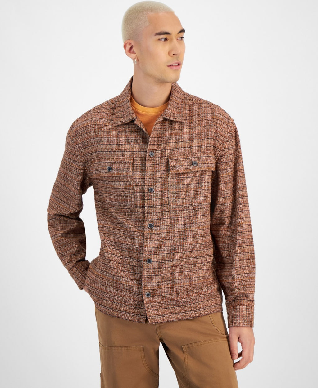 Sun + Stone Men's Storm Printed Overshirt, Created for Macy's - Cumin - XL