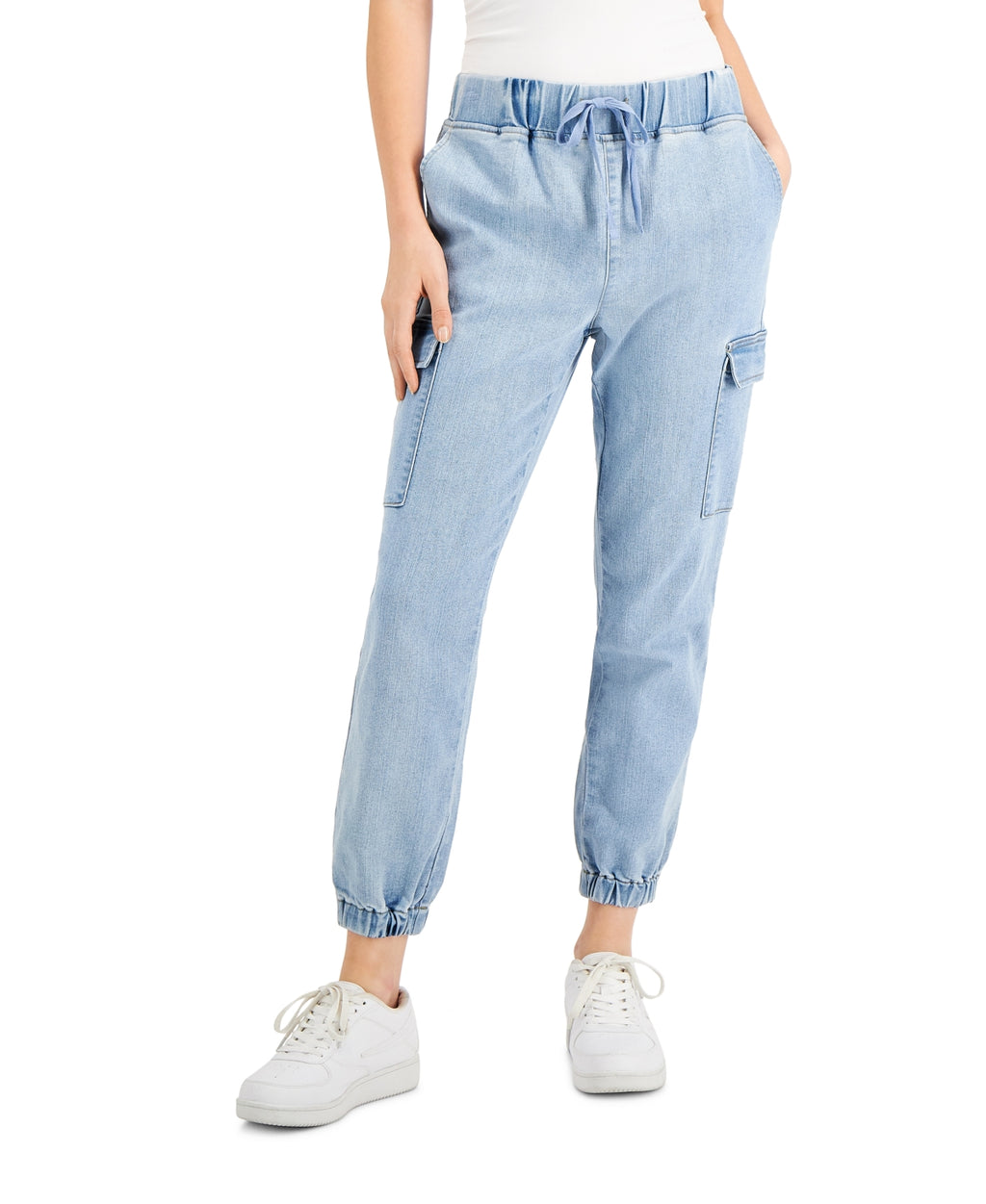 Tinseltown Juniors' High Rise Sporty Utility Jogger Pants - Light Wash - S