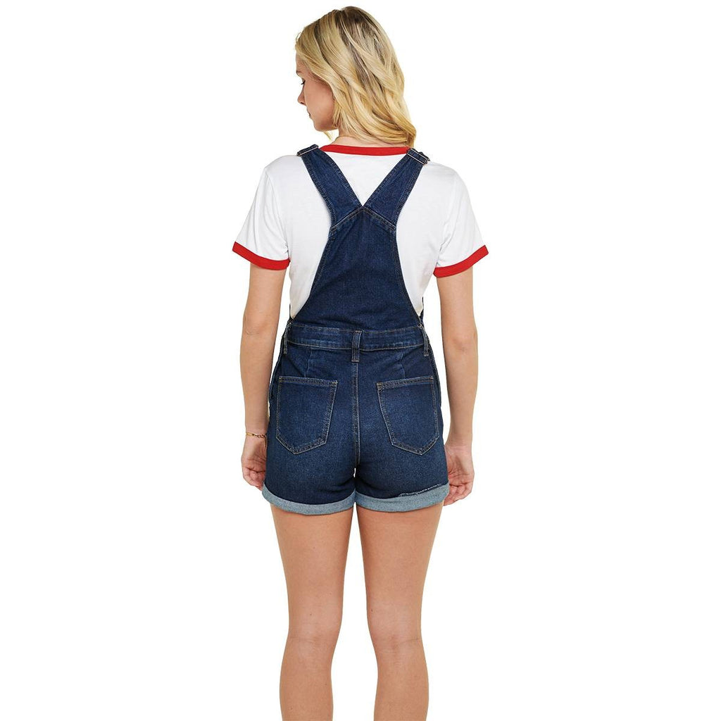 Celebrity Pink Juniors' Roll-Cuff Denim Short Overalls - Soccer