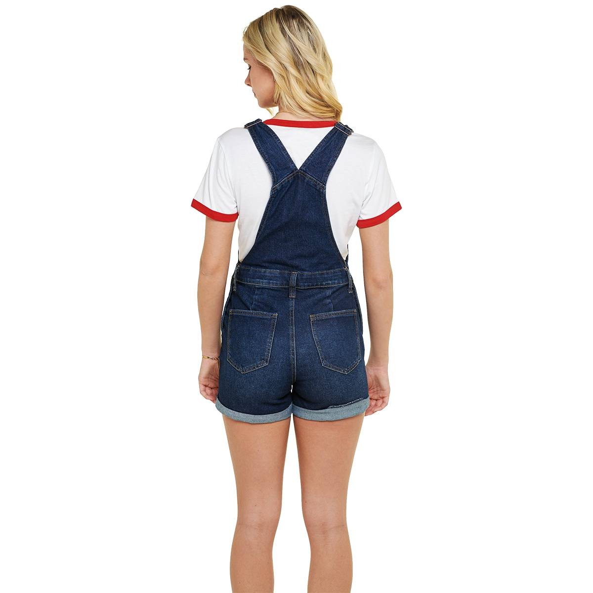 Celebrity Pink Juniors' Roll-Cuff Denim Short Overalls - Soccer