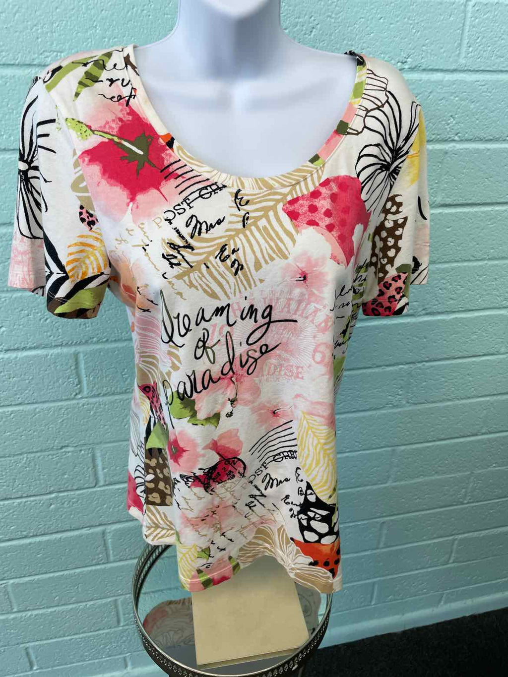 Christopher & Banks Size S Beige Print T-shirt