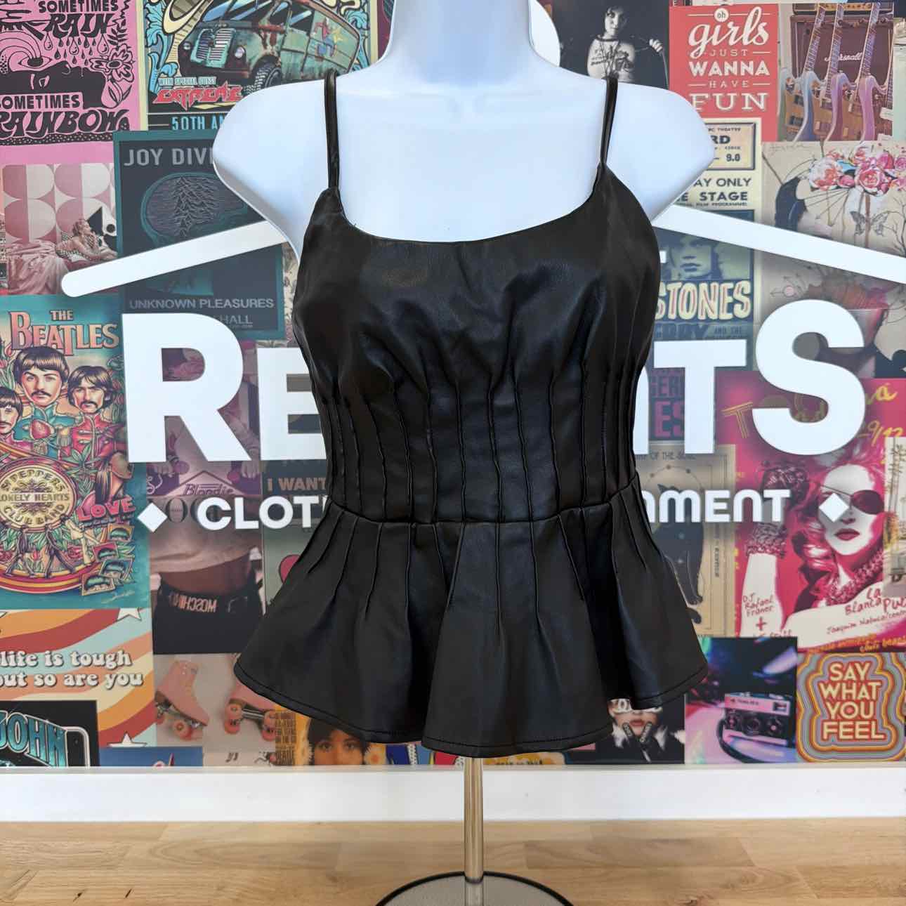 En Saison Size S Mya Faux-Leather Sleeveless Peplum Top