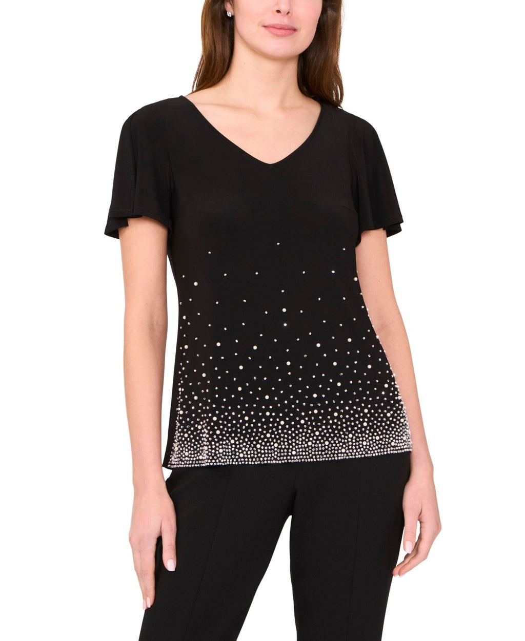 Msk Women's V-Neck Short-Sleeve Top - Black