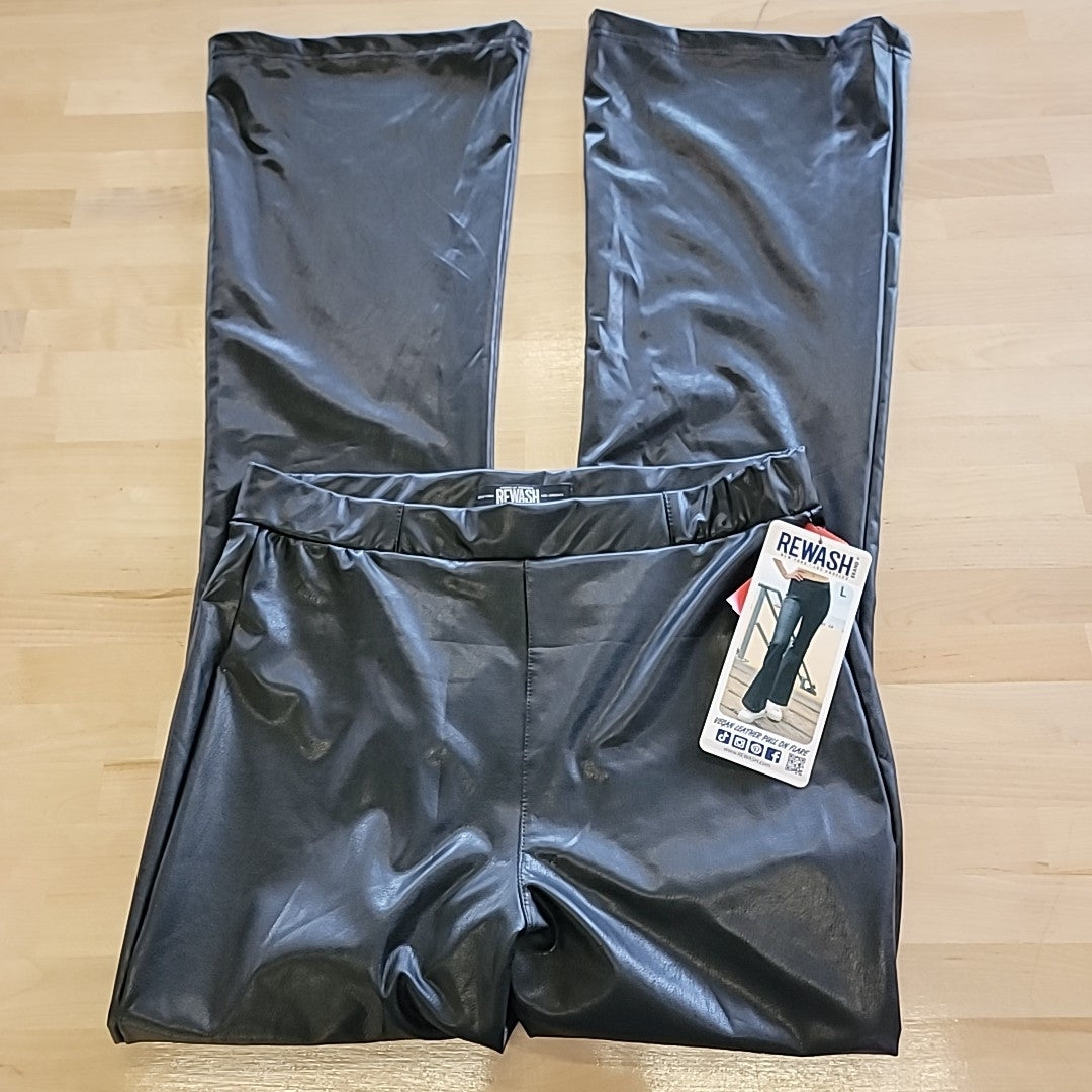 Rewash Size L Black Vegan Leather Pull on Flare Pants